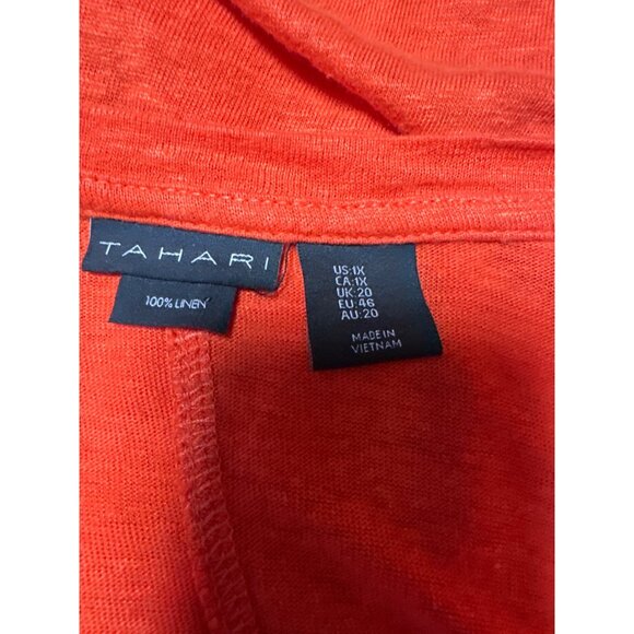 Tahari Womens Orange V-Neck Short Sleeve Linen Top Size 1X - Picture 6 of 10